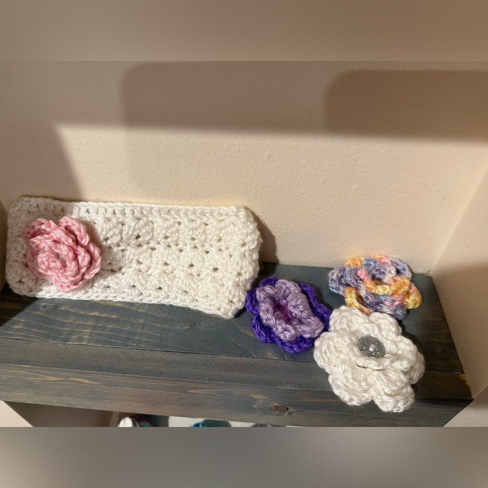 Crochet Headband with Flower Accents